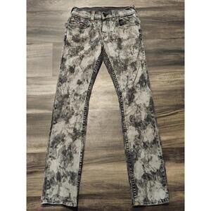 True Religion Men's 29x32 Black White Acid Wash Distressed Denim Jeans Straight